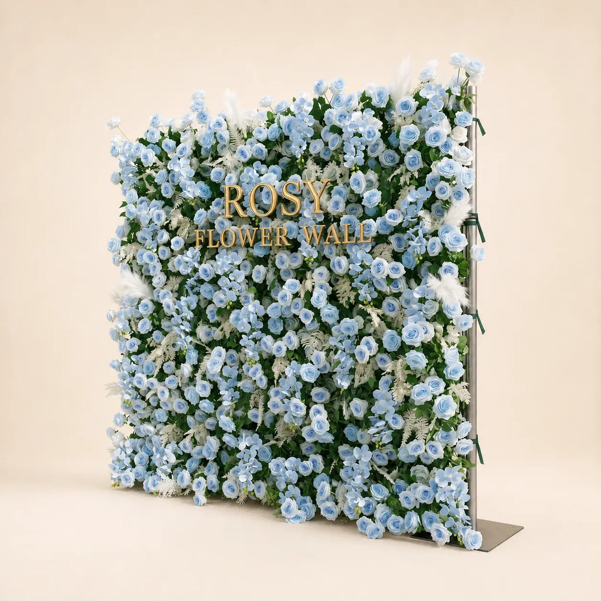 Luxury 4D Dusty Blue Flower Wall with Greenery - Rosy Flower Wall warm studio product image