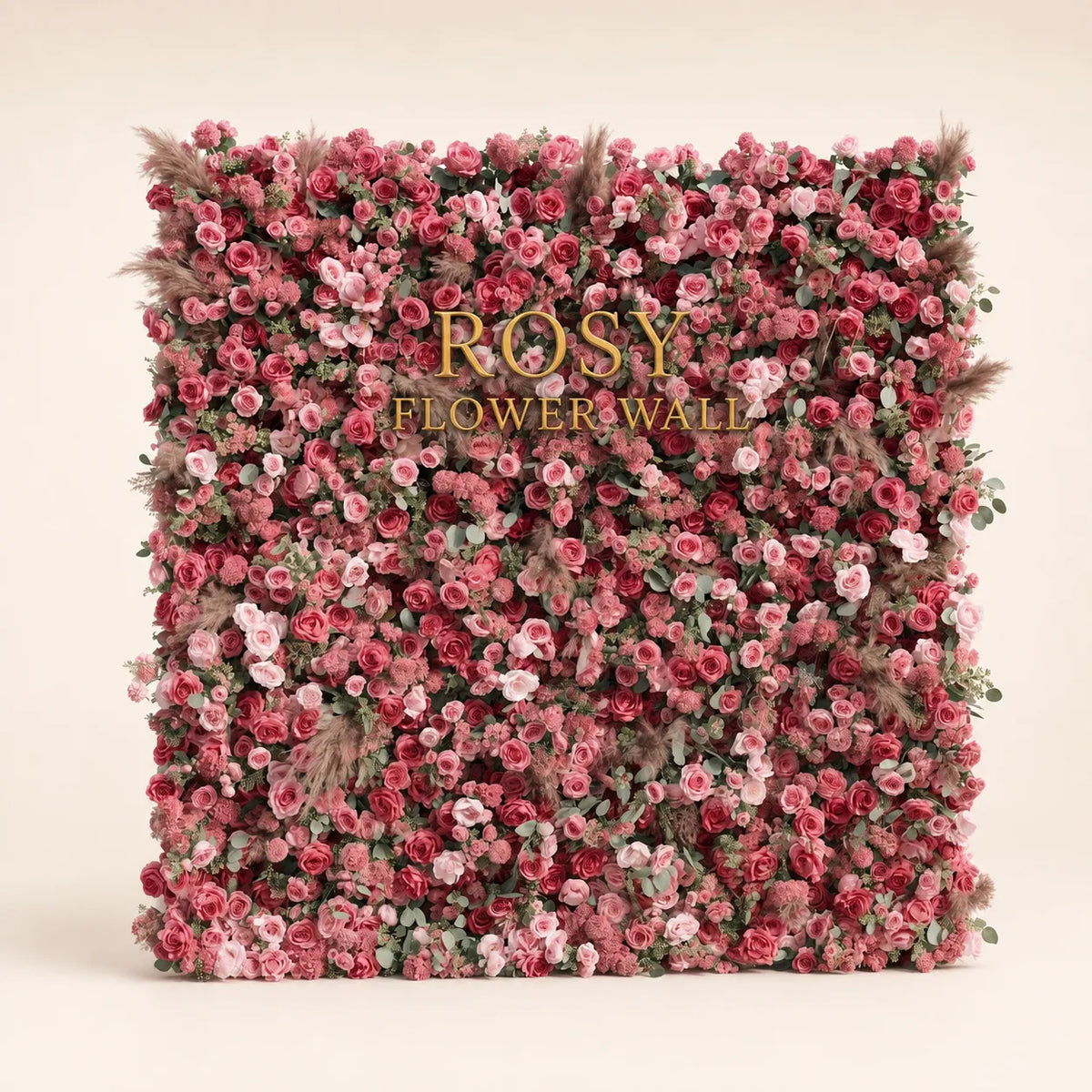Luxury 4D Dusty Rose & Nude Pink Silk Flower Wall with Pampas Grass - Rosy Flower Wall warm studio product image