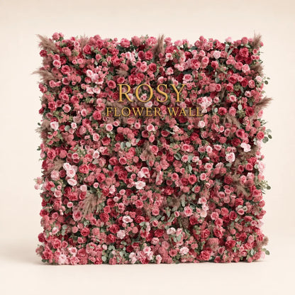Luxury 4D Dusty Rose & Nude Pink Silk Flower Wall with Pampas Grass - Rosy Flower Wall warm studio product image