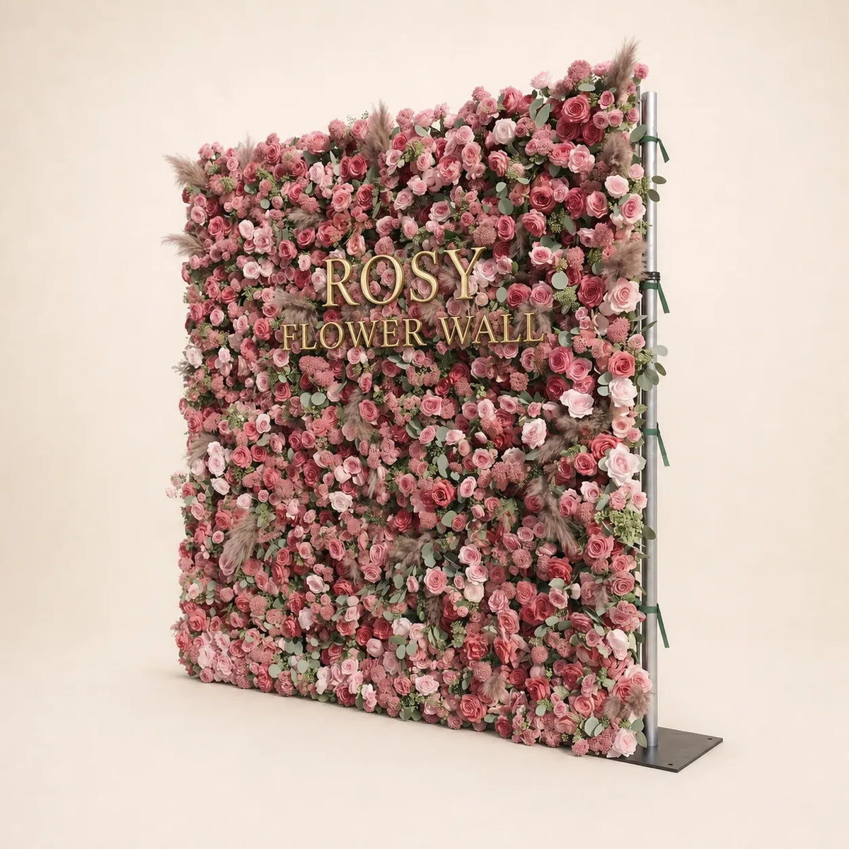 Luxury 4D Dusty Rose & Nude Pink Silk Flower Wall with Pampas Grass - Rosy Flower Wall warm studio product image