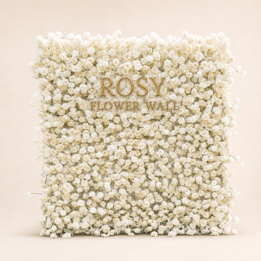 Luxury 4D Ivory White Rose Silk Flower Wall - Rosy Flower Wall warm studio product image