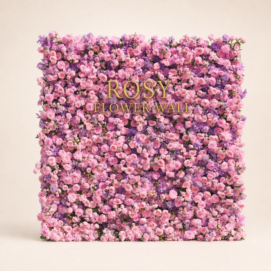 Luxury 4D Lavender Purple & Soft Pink Silk Flower Wall Backdrop - Rosy Flower Wall warm studio product image