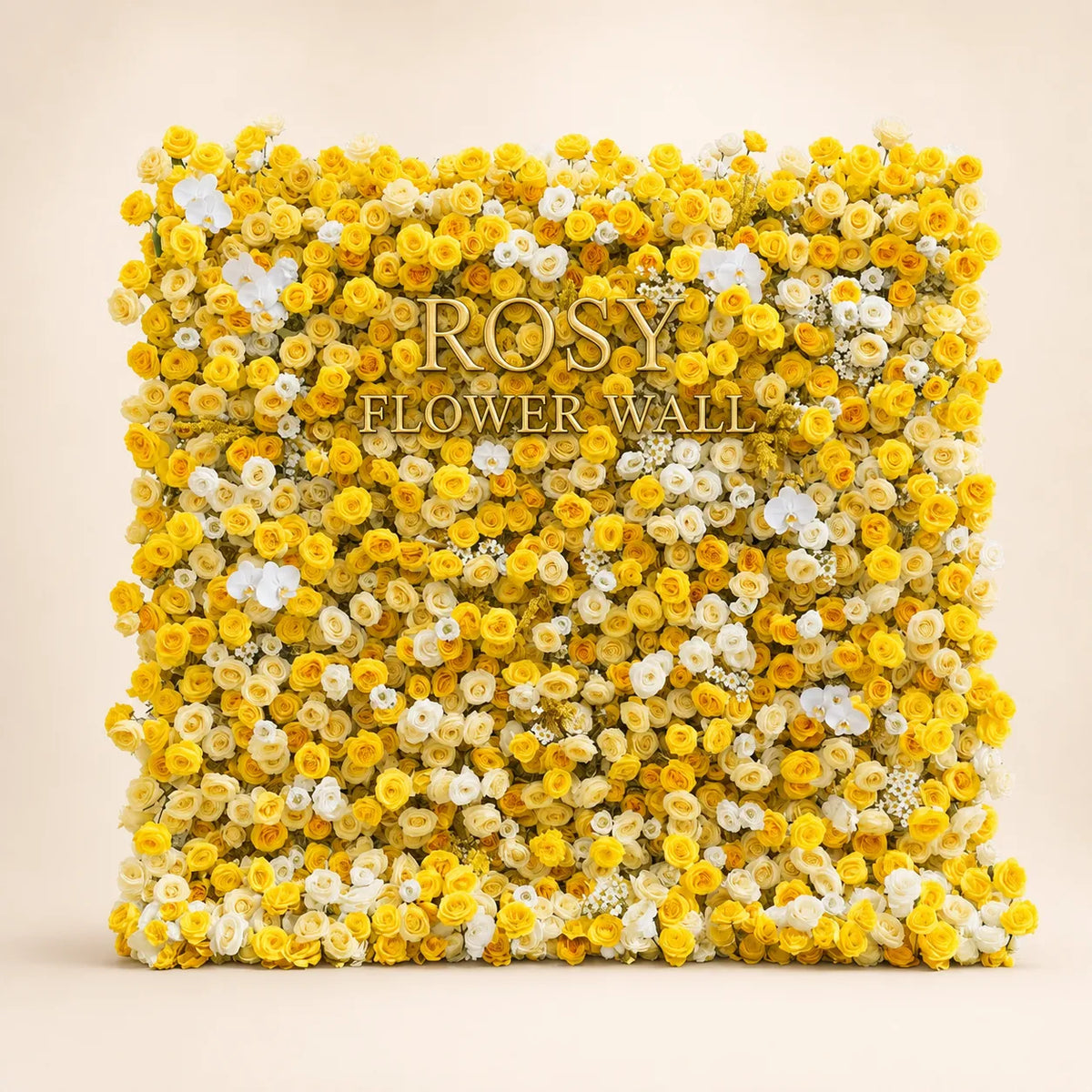 Luxury 4D Lemon Yellow & White Silk Flower Wall Backdrop - Rosy Flower Wall warm studio product image