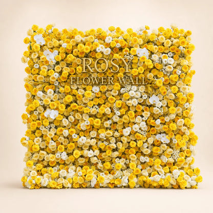 Luxury 4D Lemon Yellow & White Silk Flower Wall Backdrop - Rosy Flower Wall warm studio product image