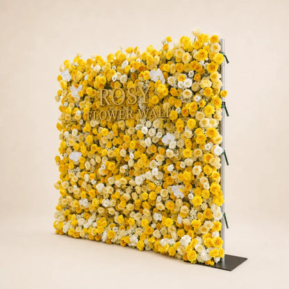 Luxury 4D Lemon Yellow & White Silk Flower Wall Backdrop - Rosy Flower Wall warm studio product image