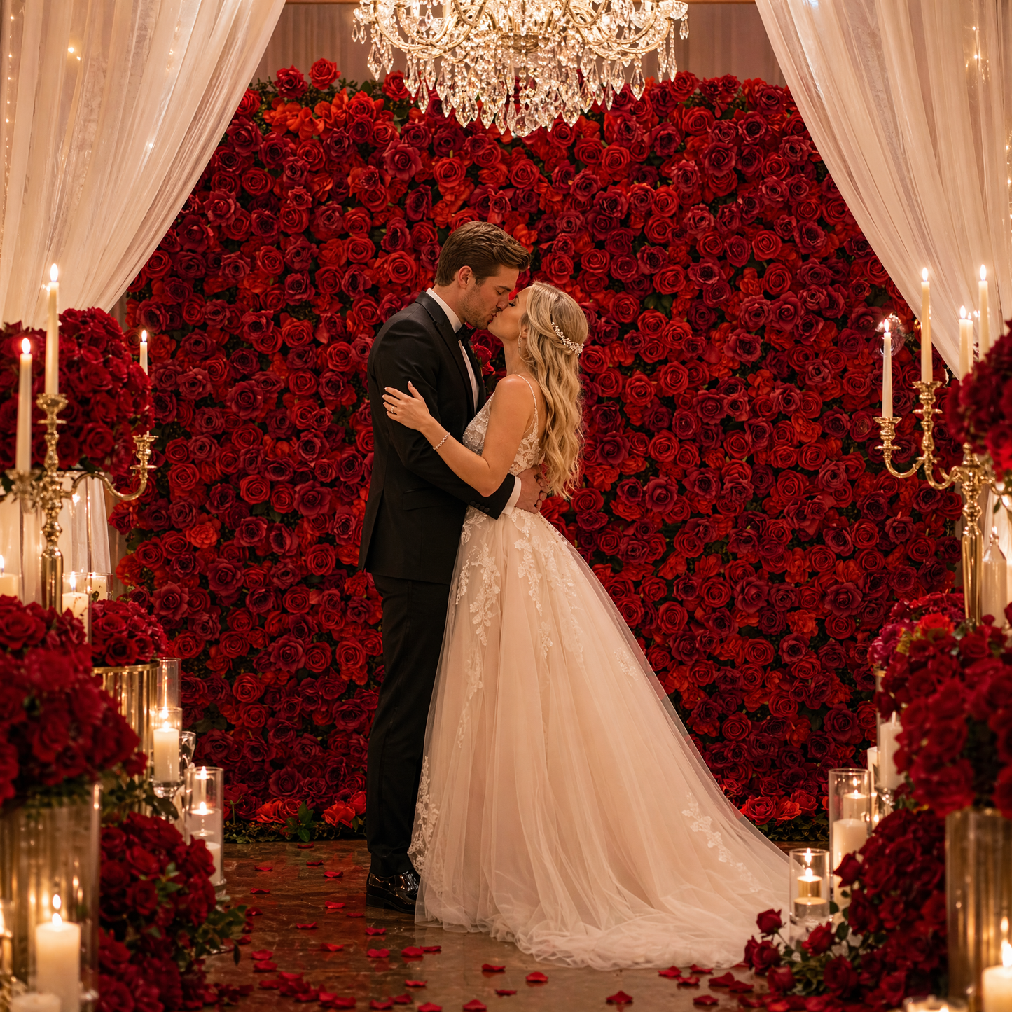 8x8 FT Red Rose Flower Wall Backdrop for Weddings & Events