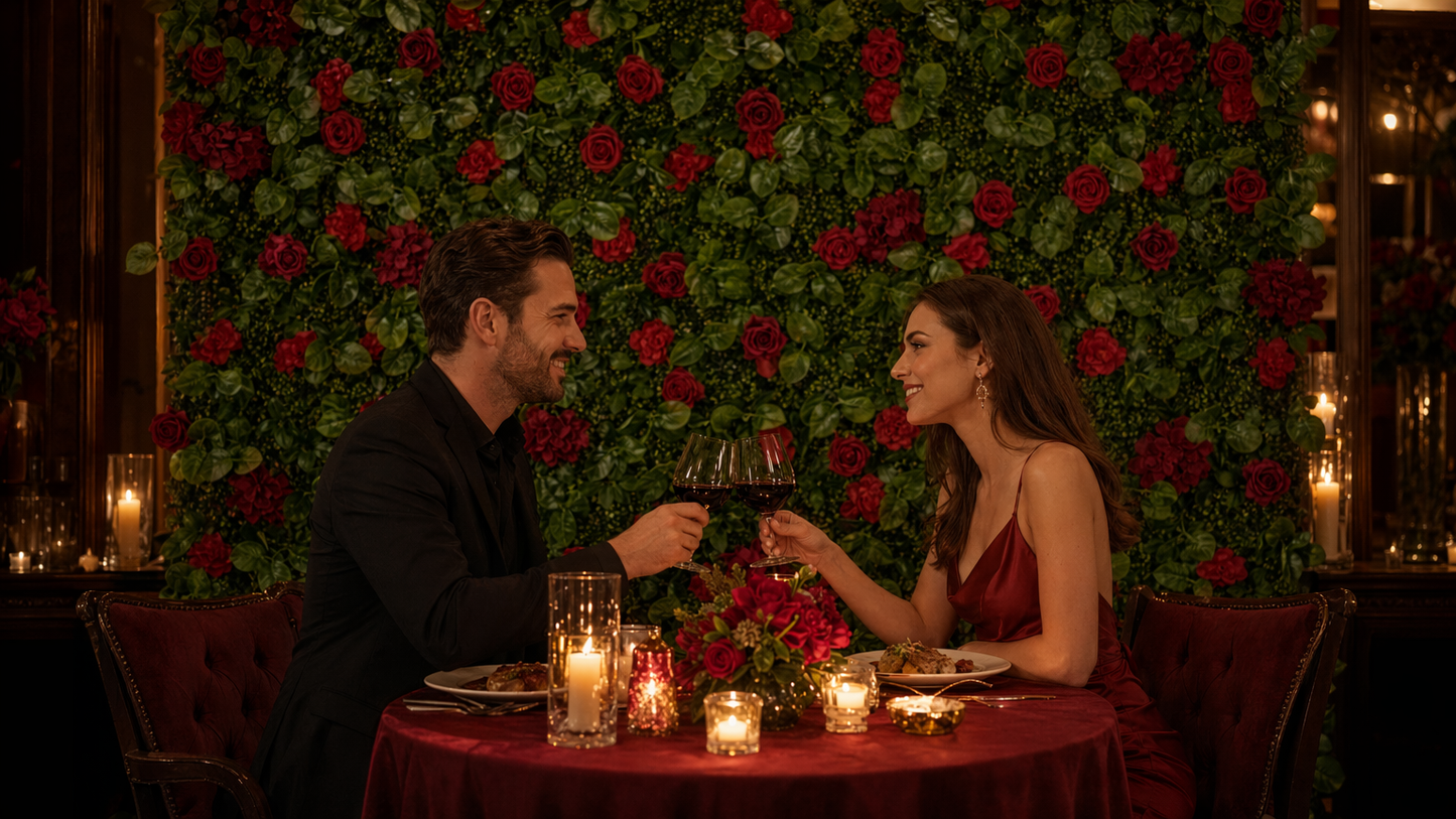 8×8 FT Red Rose Flower Wall Backdrop – Easy Setup, Reusable Event Decor