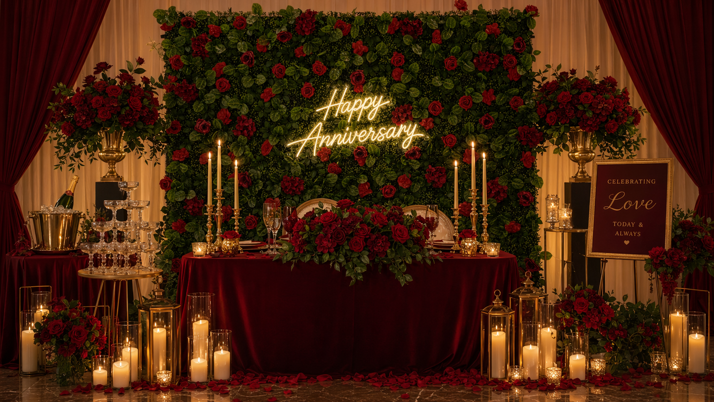 8×8 FT Red Rose Flower Wall Backdrop – Easy Setup, Reusable Event Decor