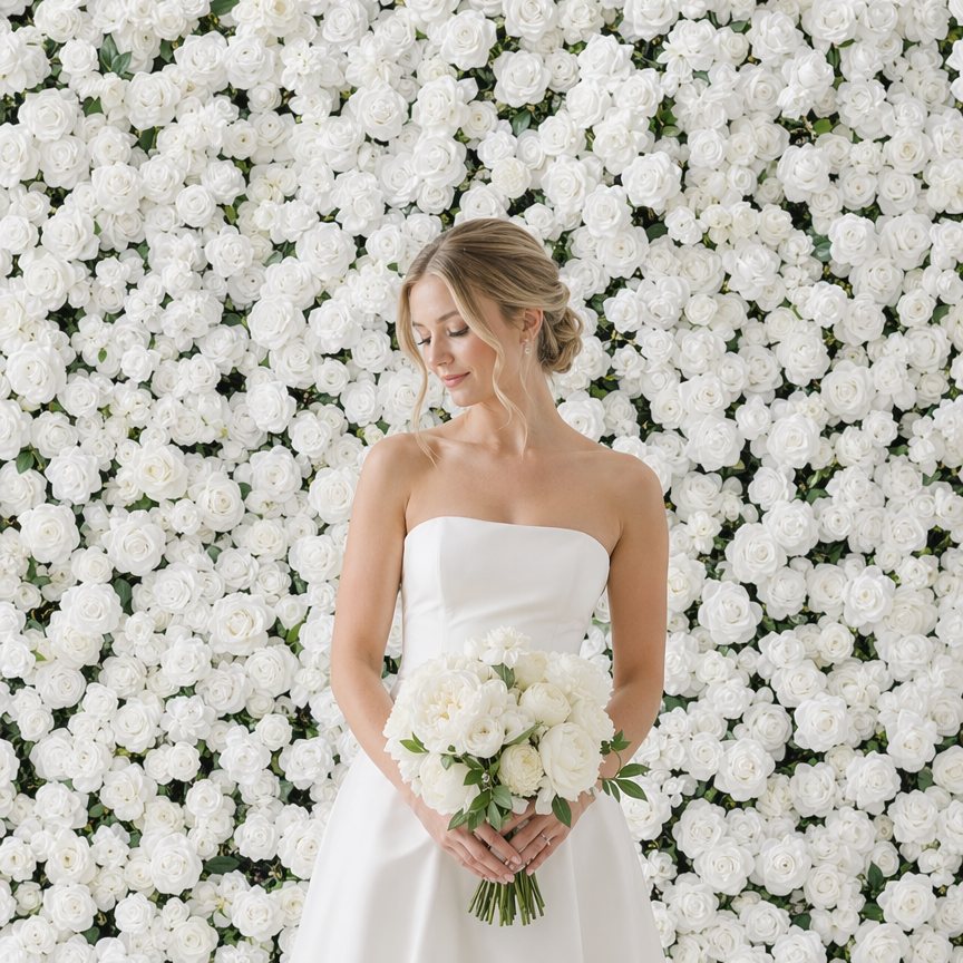8x8 ft White Rose Flower Wall Backdrop – Modular Event Decor