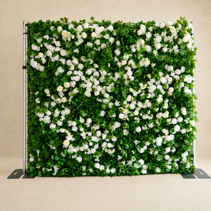 White&Green Rose Flower Wall Backdrop – 5D Artificial Floral Wall for Weddings & Events