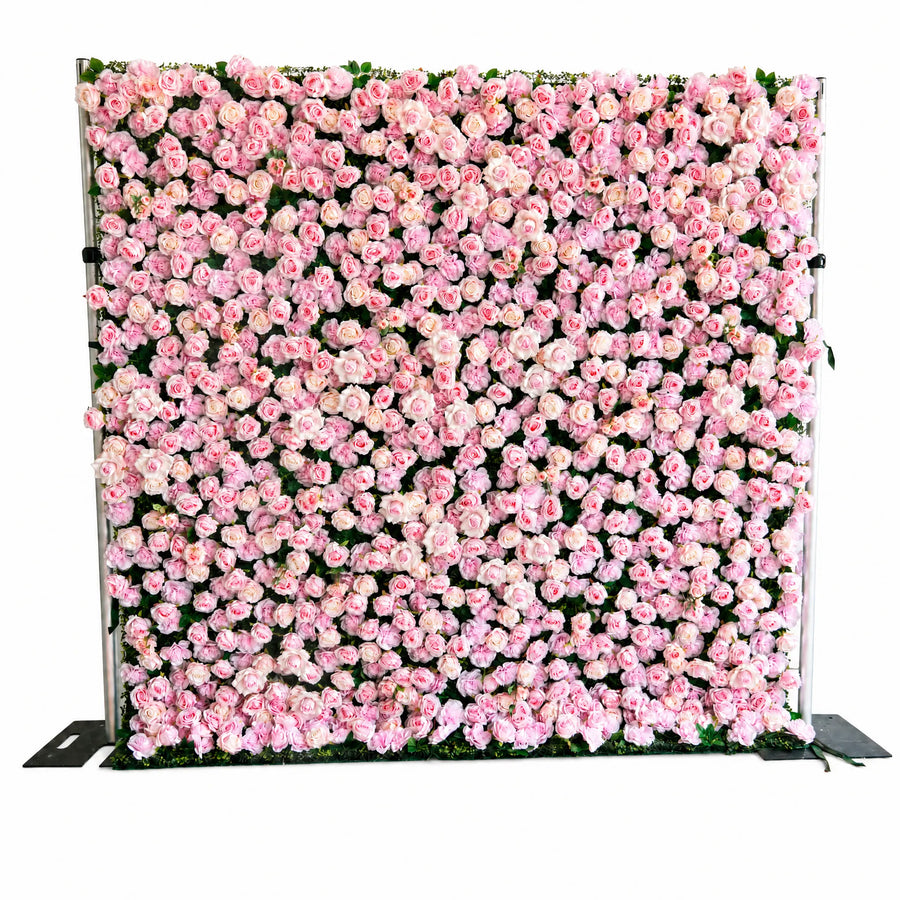 Blush pink rose flower wall backdrop for weddings and events, view 2