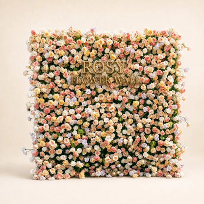 Luxury 4D Peach Champagne Rose Silk Flower Wall - Rosy Flower Wall warm studio product image