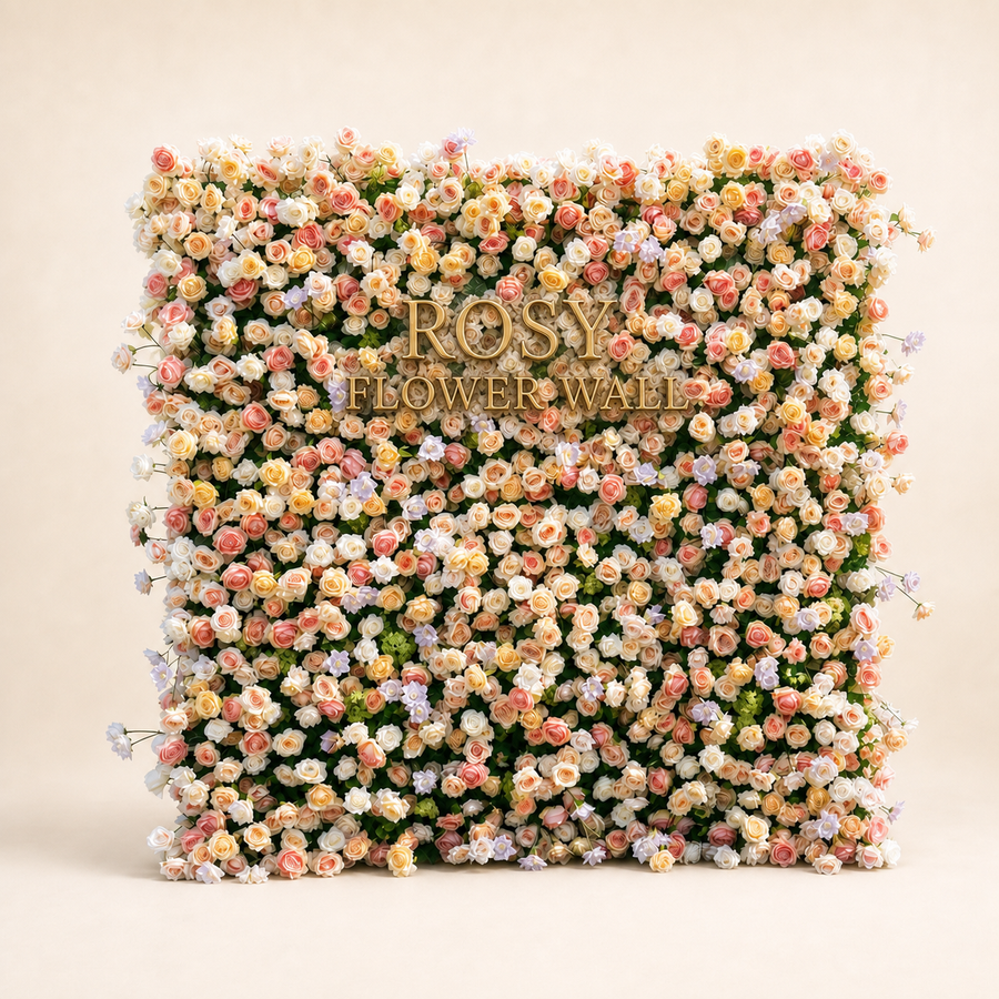 Luxury 4D Peach Champagne Rose Silk Flower Wall - Rosy Flower Wall warm studio product image