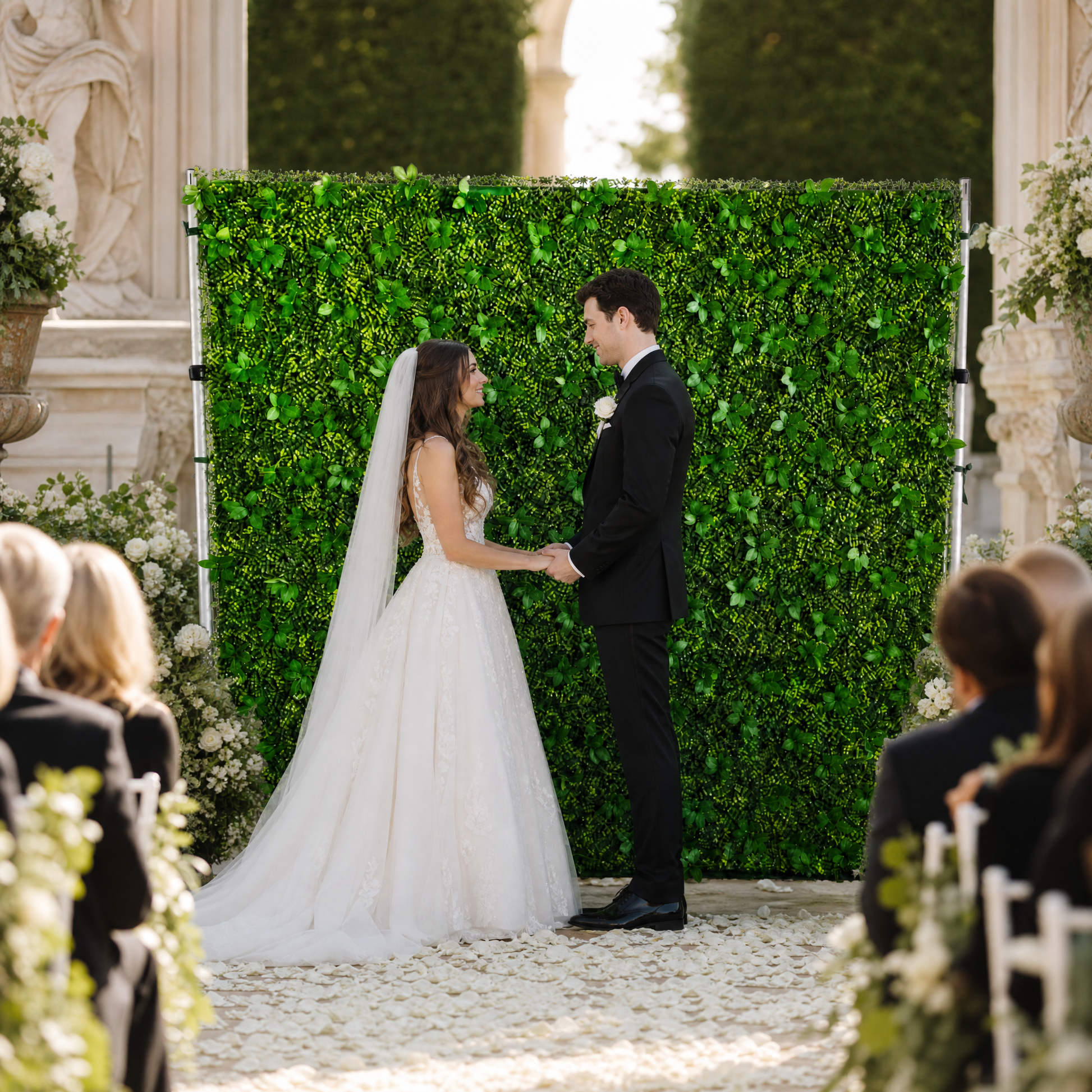 Greenery flower wall backdrop with white floral accents for weddings, view 4