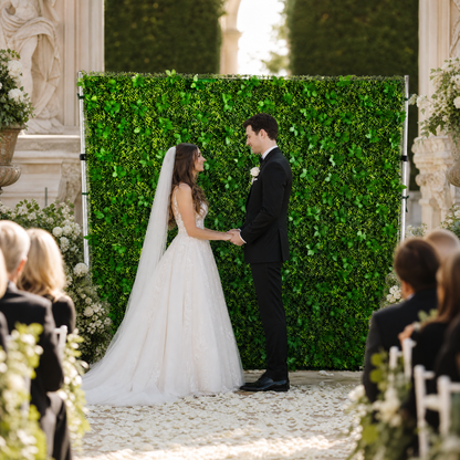 Greenery flower wall backdrop with white floral accents for weddings, view 4