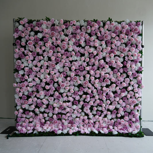 Purple Pink Rose Flower Wall Backdrop – 3D Artificial Floral Wall for Weddings & Events