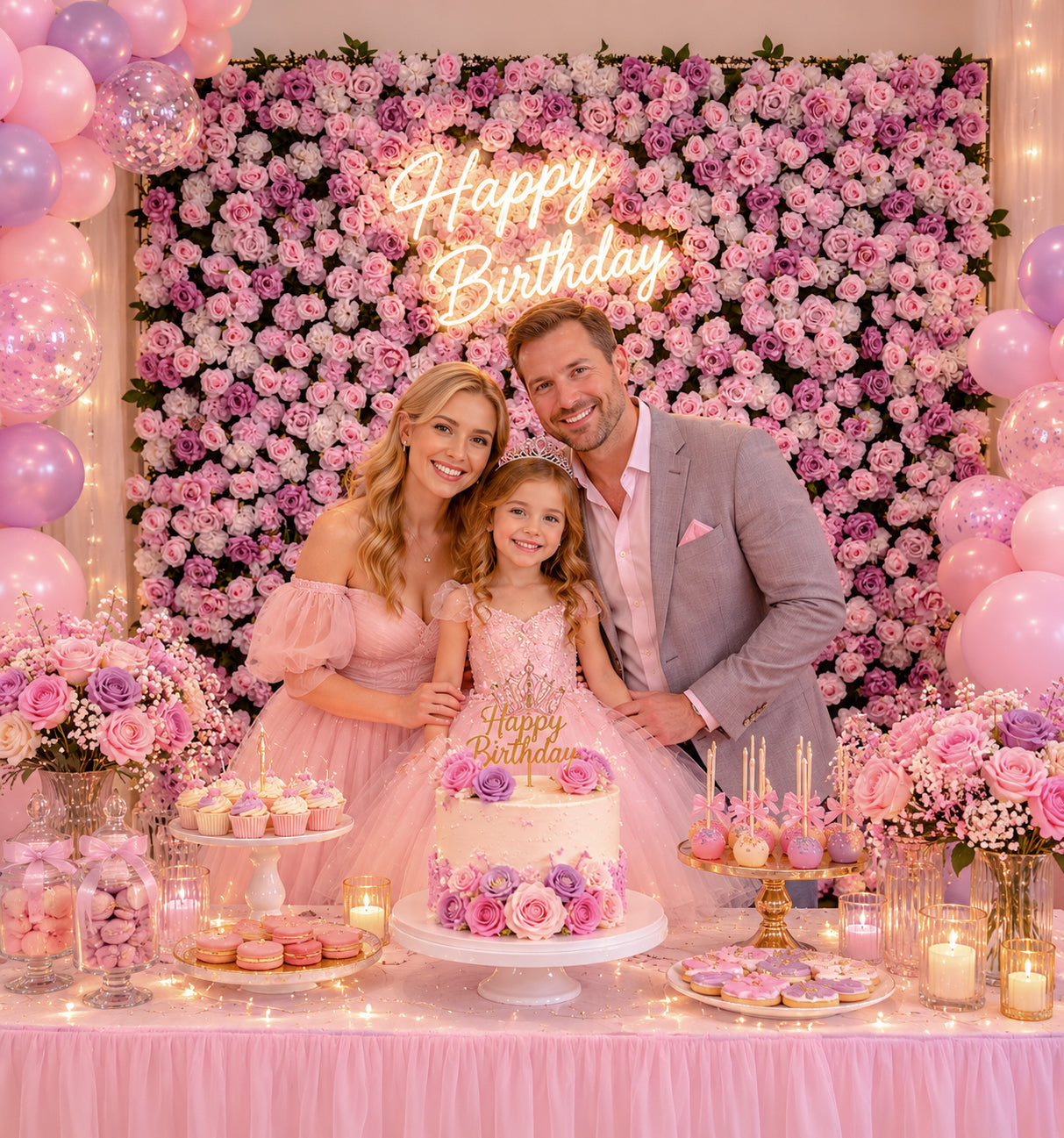 Purple Pink Rose Flower Wall Backdrop – 3D Artificial Floral Wall for Weddings & Events