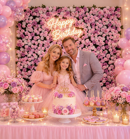 Purple Pink Rose Flower Wall Backdrop – 3D Artificial Floral Wall for Weddings & Events