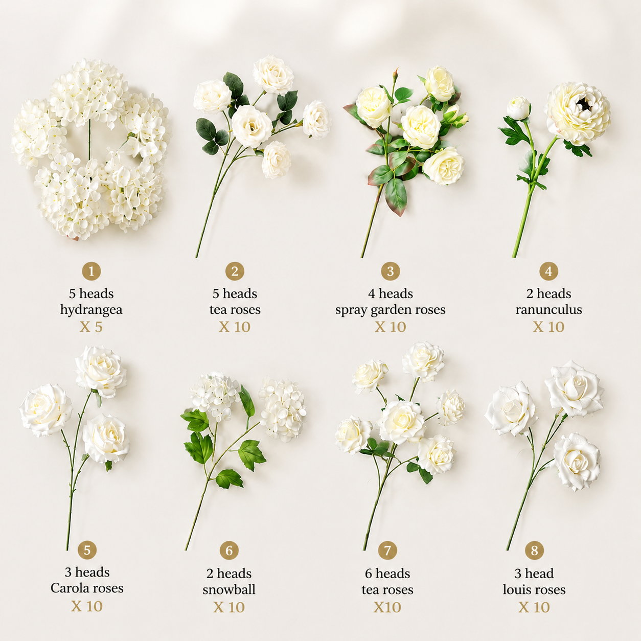 Ivory White DIY Loose Artificial Flower Decor Kit – 75 Stems / Approx. 235 Flower Heads
