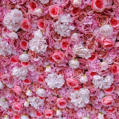 Rosy 3D Pink White Peony Hydrangea Flower Wall