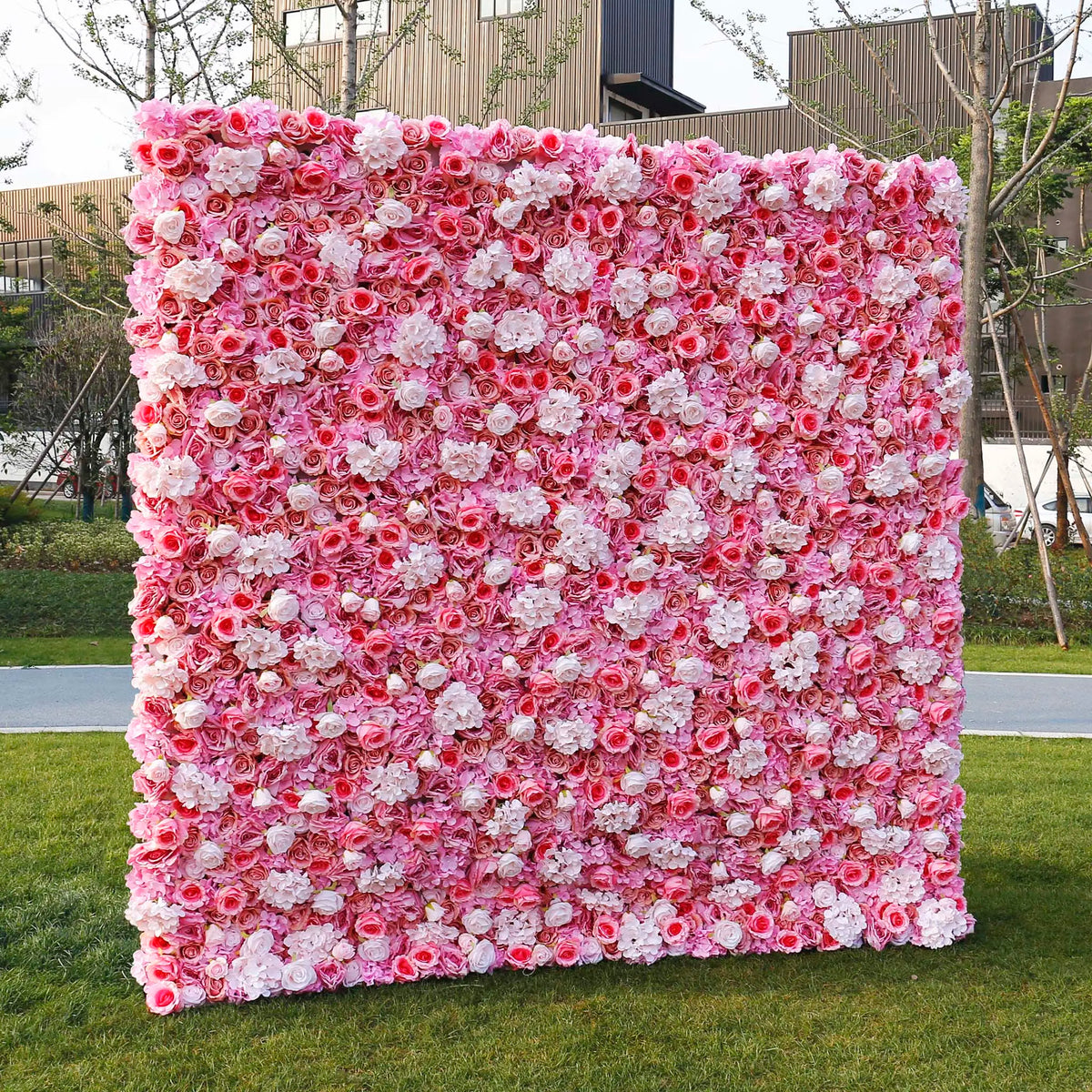 Rosy 3D Pink White Peony Hydrangea Flower Wall