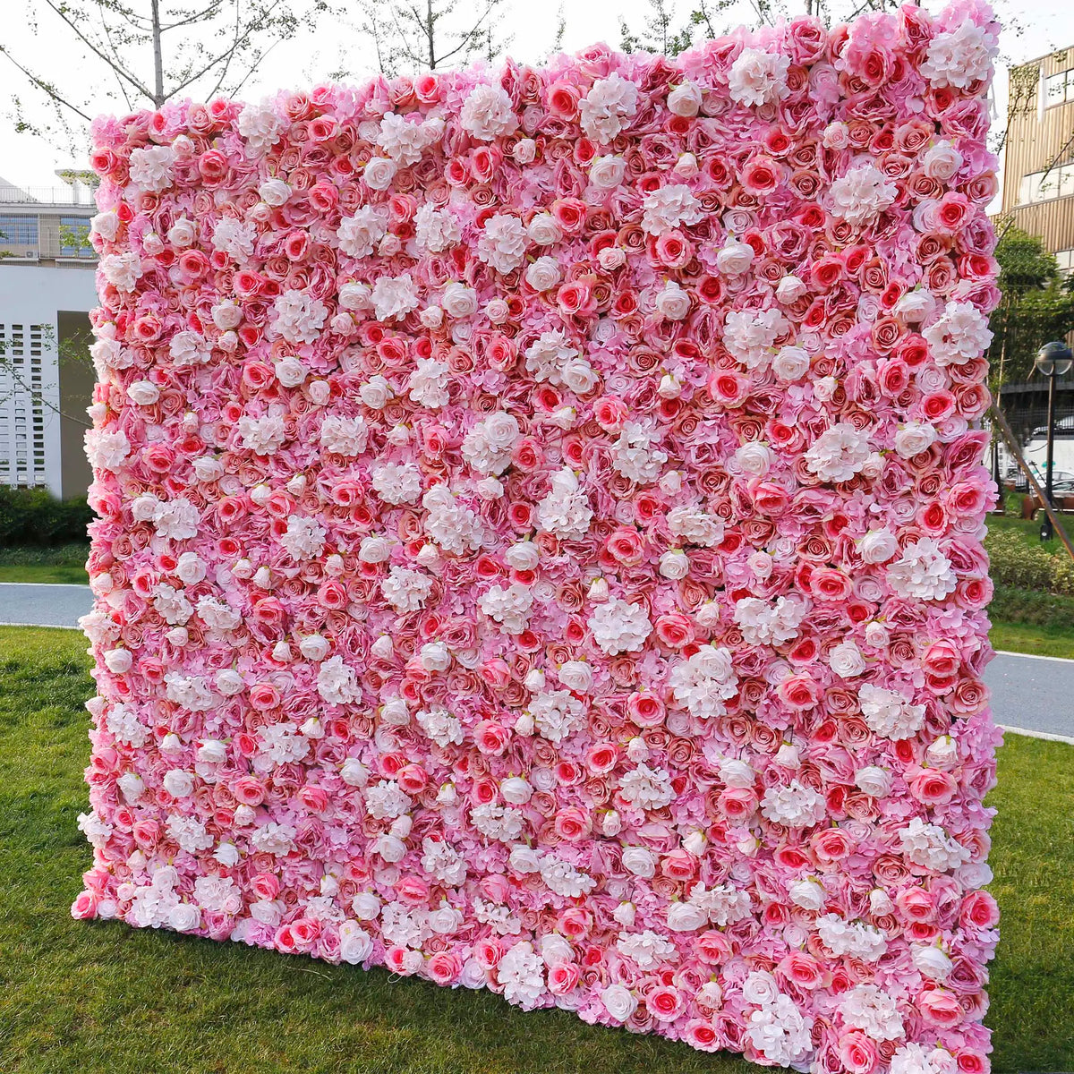 Rosy 3D Pink White Peony Hydrangea Flower Wall