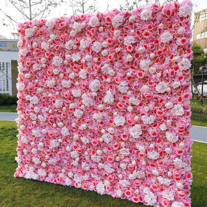 Rosy 3D Pink White Peony Hydrangea Flower Wall