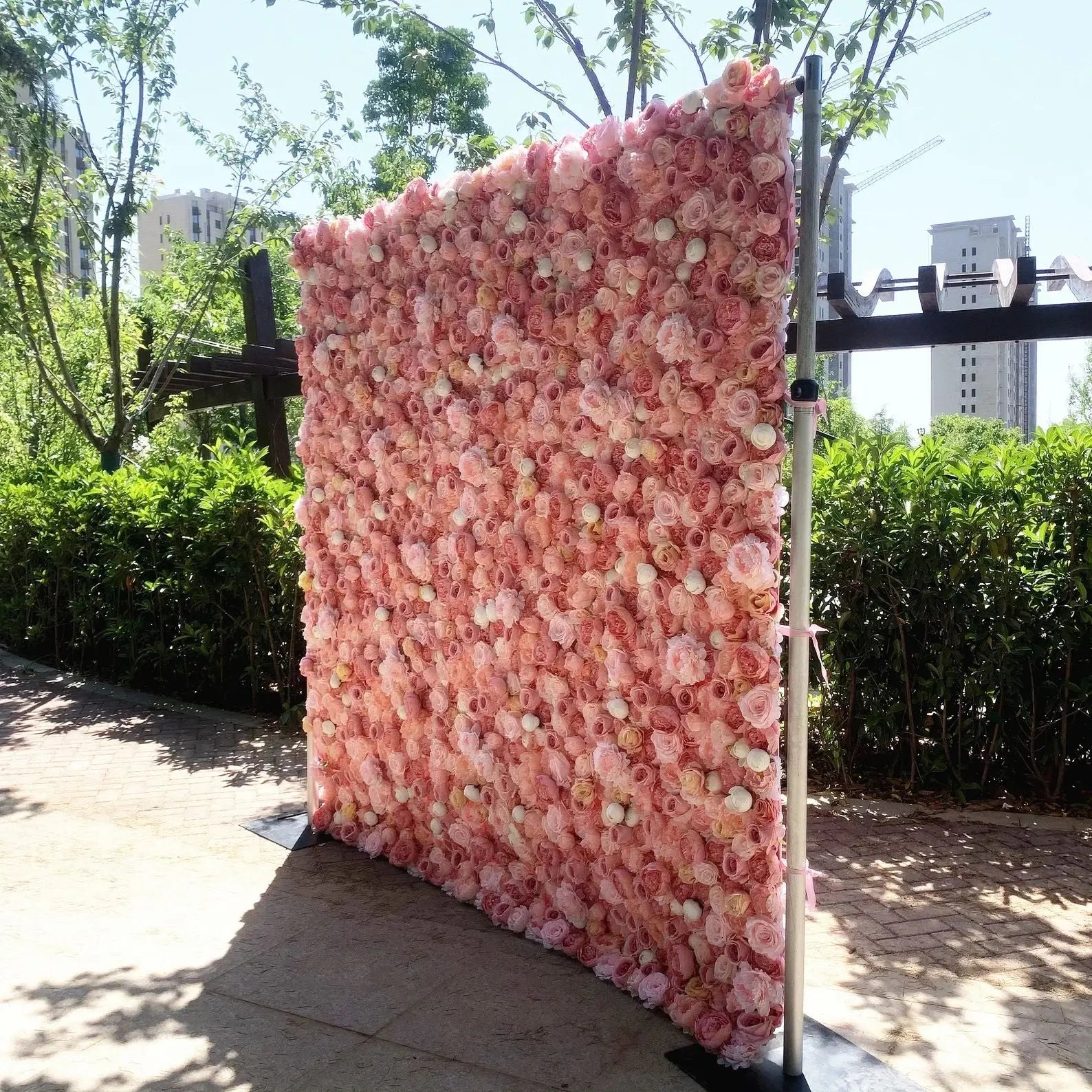 Rosy Fabric Rolling up Curtain Floral Wall Wedding backdrops Cloth Flower Wall