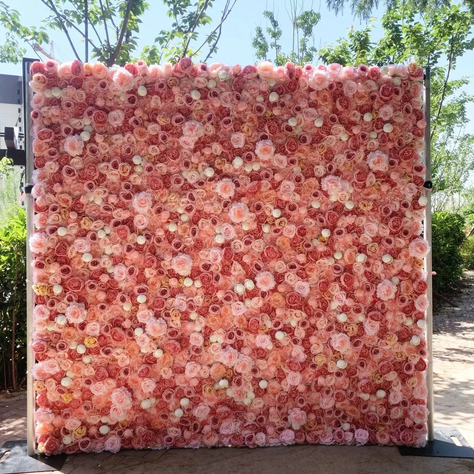 Rosy Fabric Rolling up Curtain Floral Wall Wedding backdrops Cloth Flower Wall