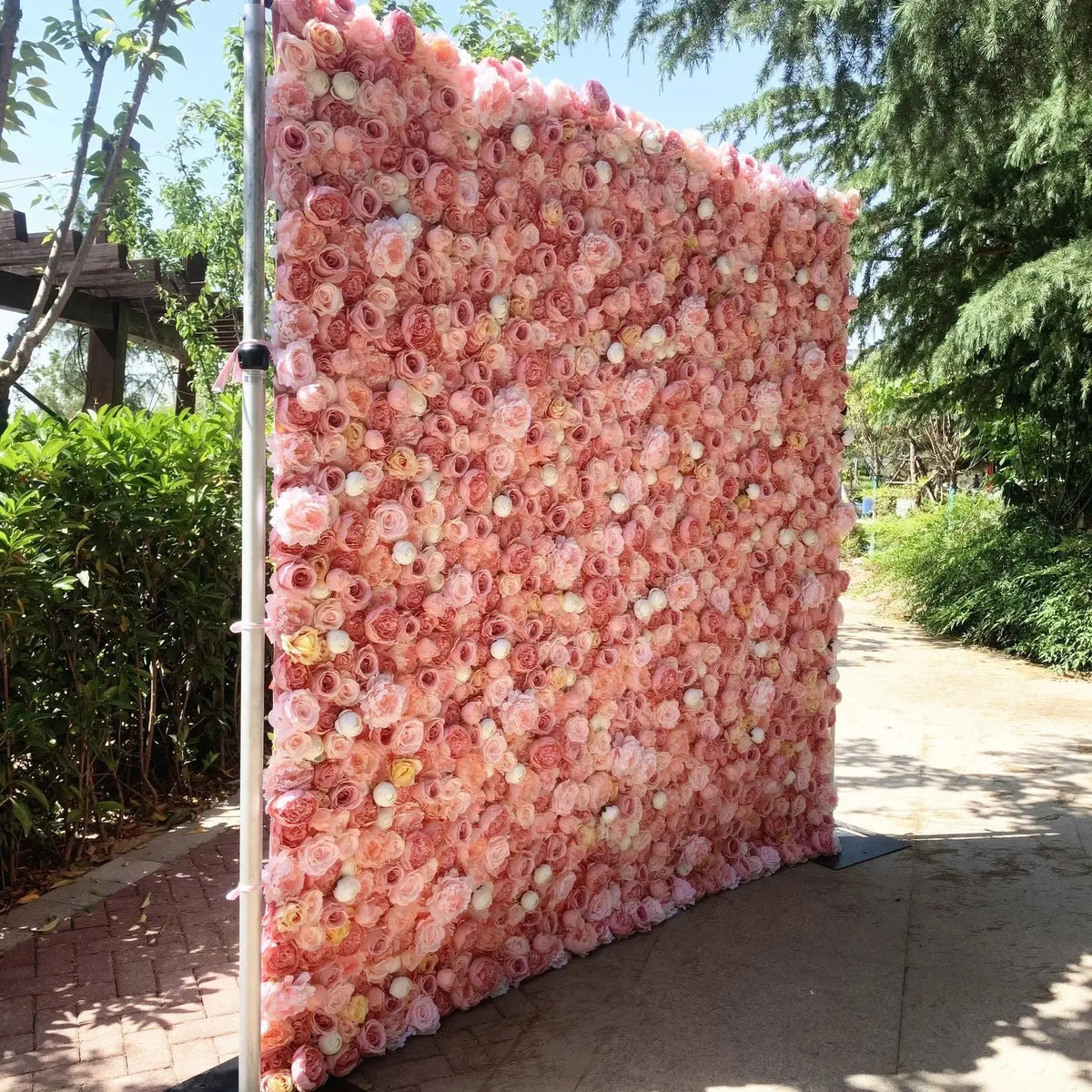 Rosy Fabric Rolling up Curtain Floral Wall Wedding backdrops Cloth Flower Wall