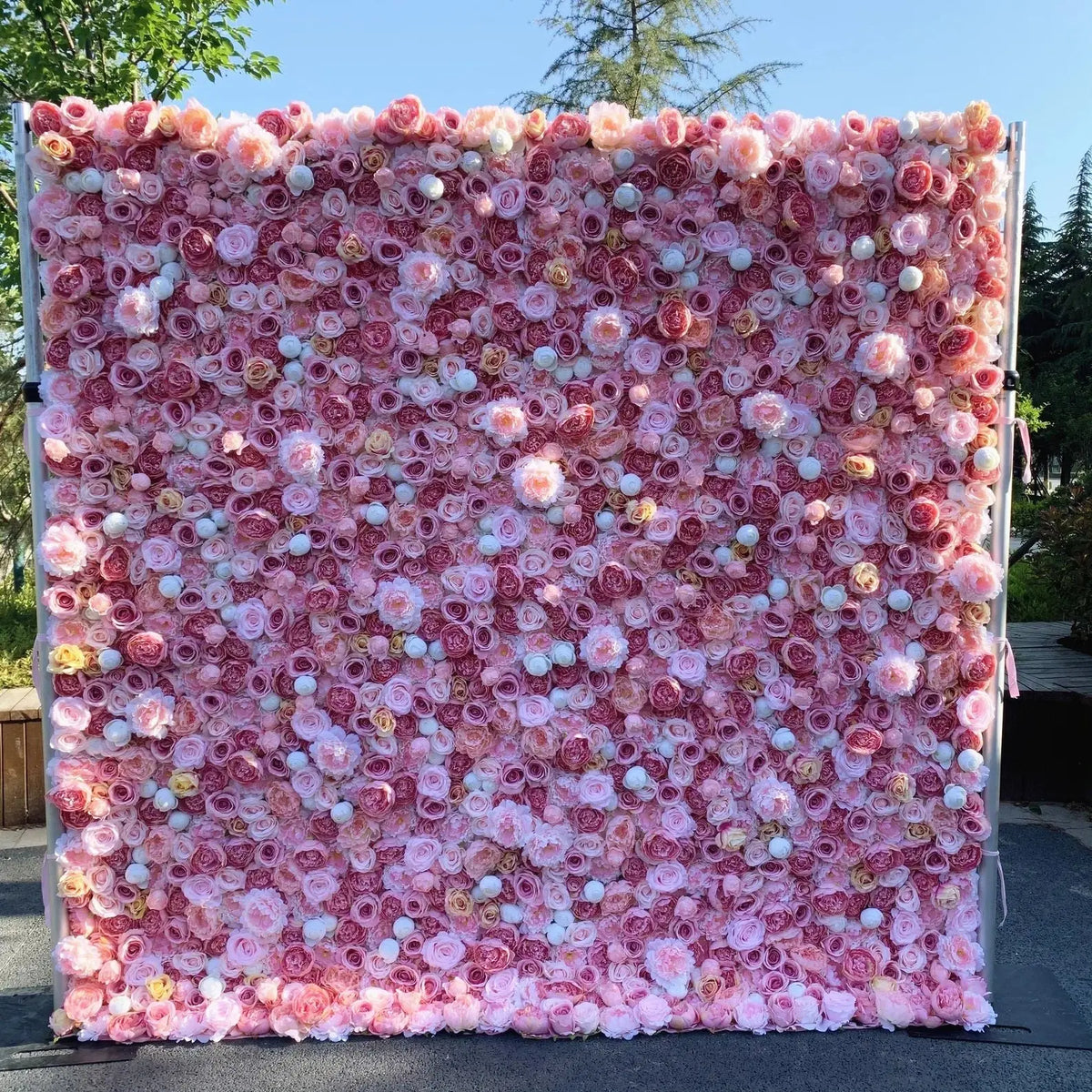 Rosy Fabric Rolling up Curtain Floral Wall Wedding backdrops Cloth Flower Wall