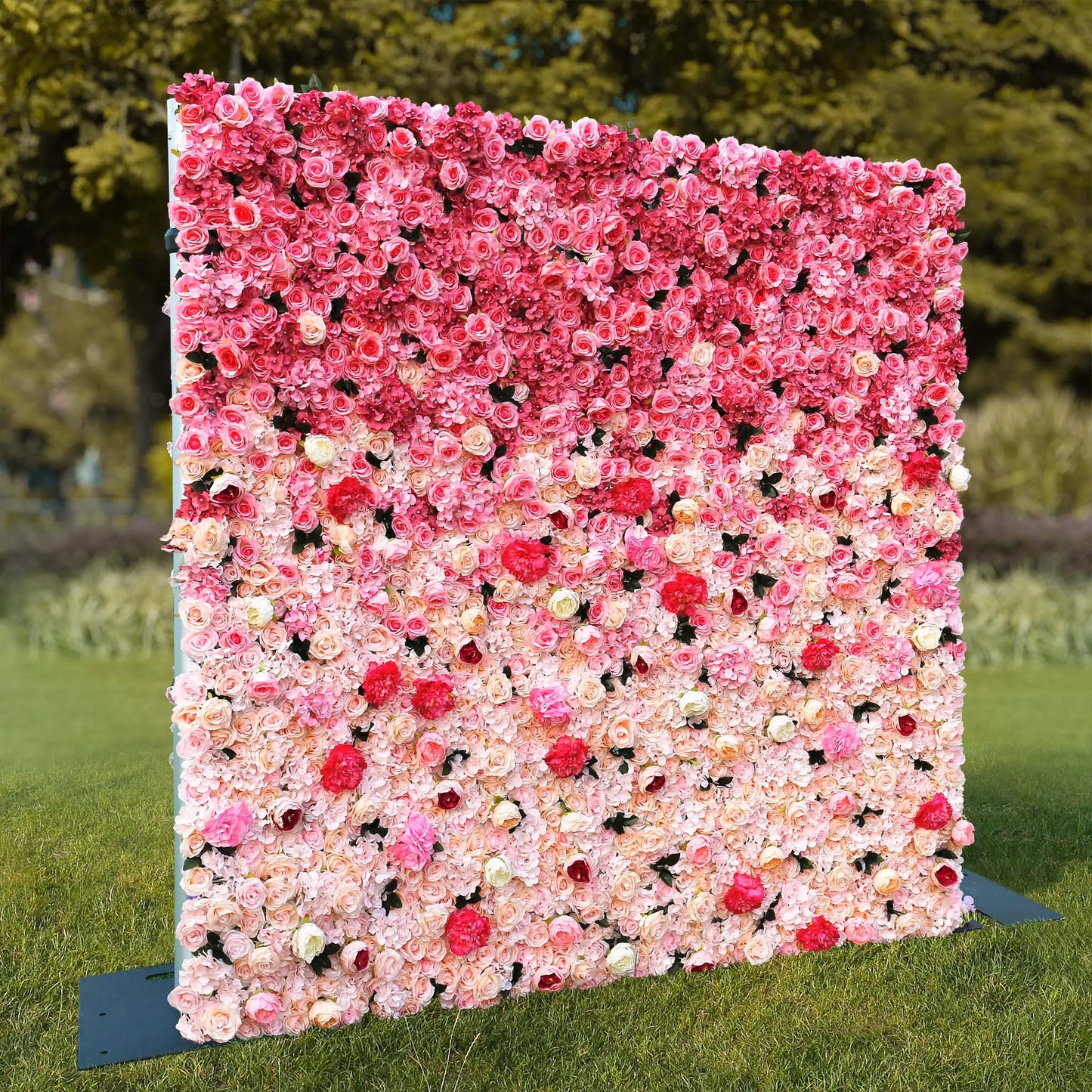 Rosy 3D Pink Gradient Rose Roller Curtain Flower Wall Wedding Event Background Decoration