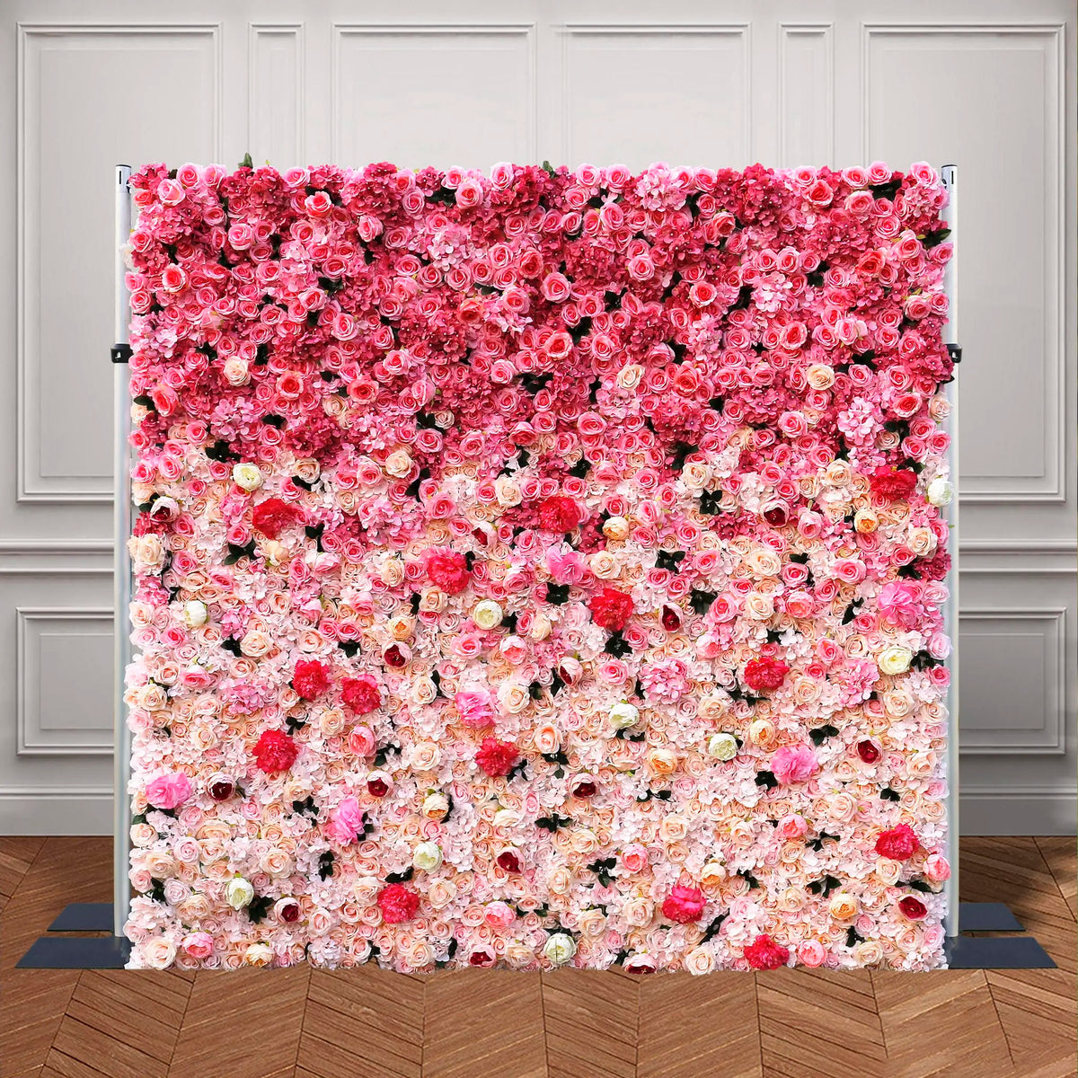 Rosy 3D Pink Gradient Rose Roller Curtain Flower Wall Wedding Event Background Decoration