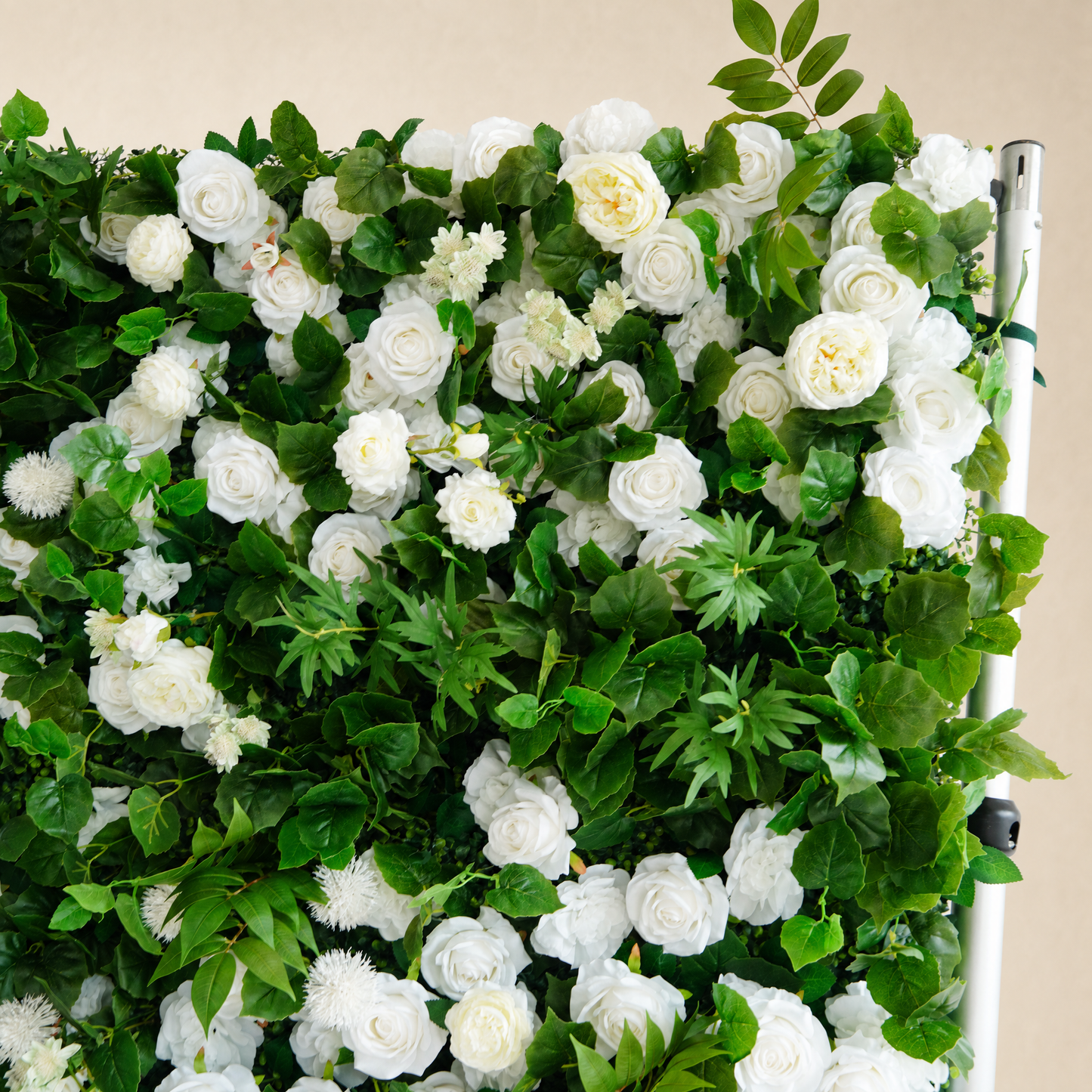 White&Green Rose Flower Wall Backdrop – 5D Artificial Floral Wall for Weddings & Events