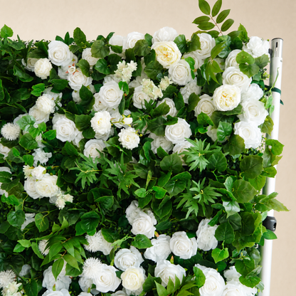 White&Green Rose Flower Wall Backdrop – 5D Artificial Floral Wall for Weddings & Events