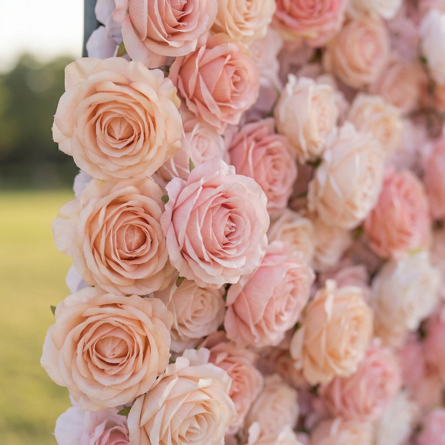 Blush peach silk rose flower wall detail