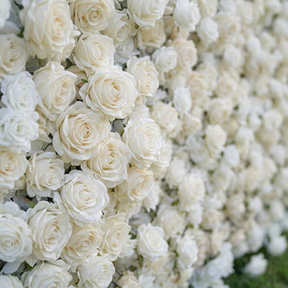 Ivory white silk rose flower wall detail