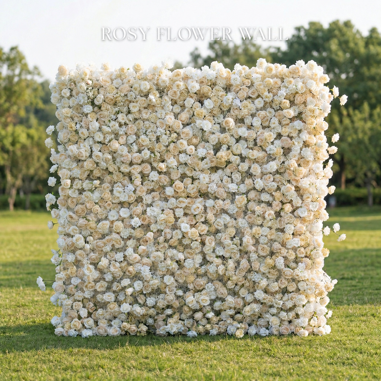 Luxury 4D ivory white rose flower wall with Rosy Flower Wall logo