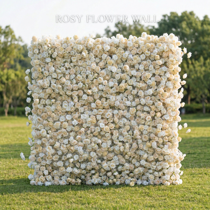 Luxury 4D ivory white rose flower wall with Rosy Flower Wall logo