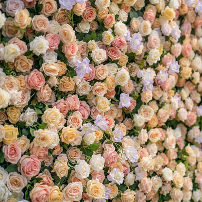 Dimensional peach rose and lavender flower wall detail