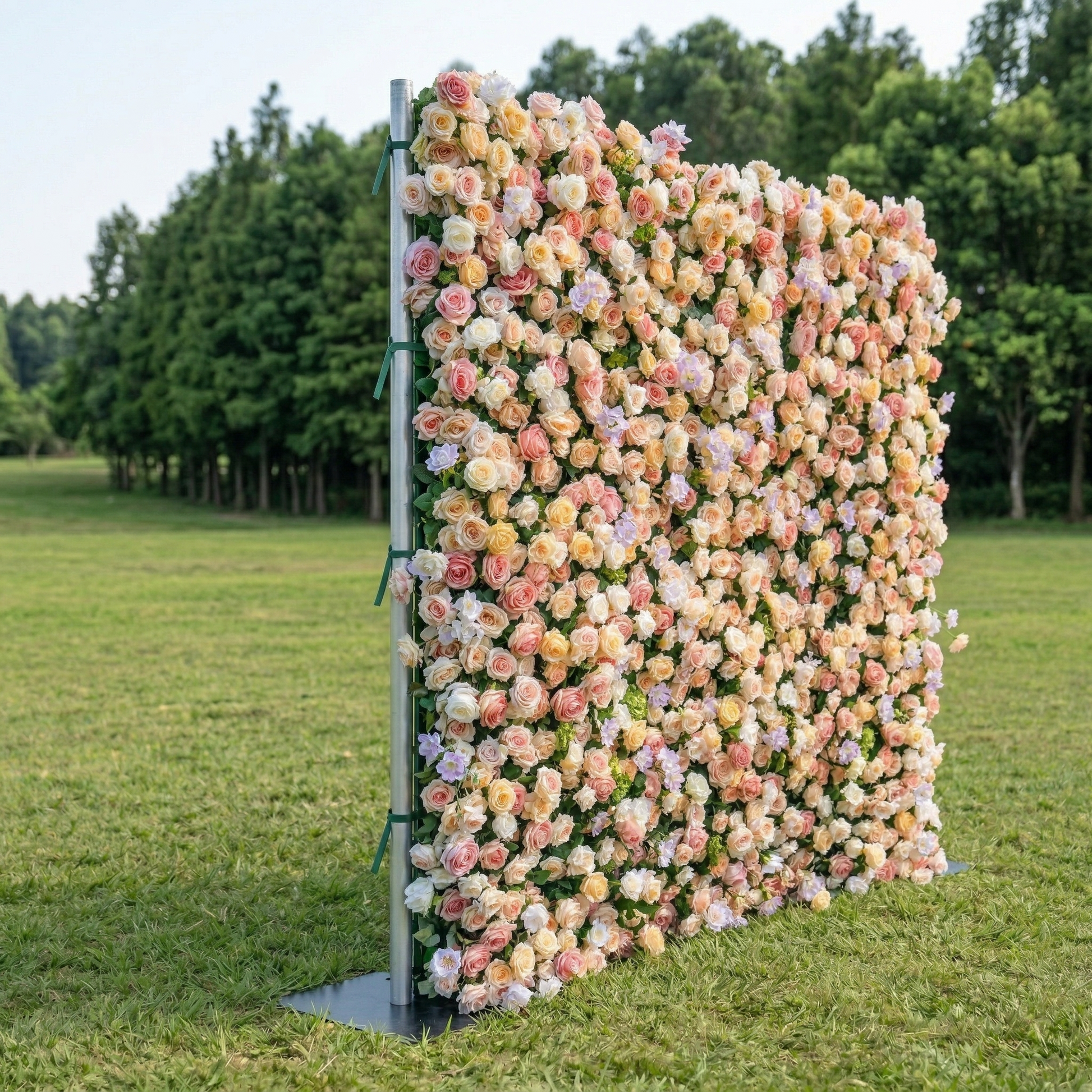 Peach champagne flower wall left side view