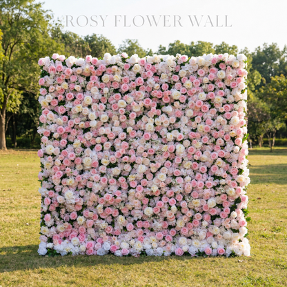 Luxury 4D pink and white rose flower wall by Rosy Flower Wall