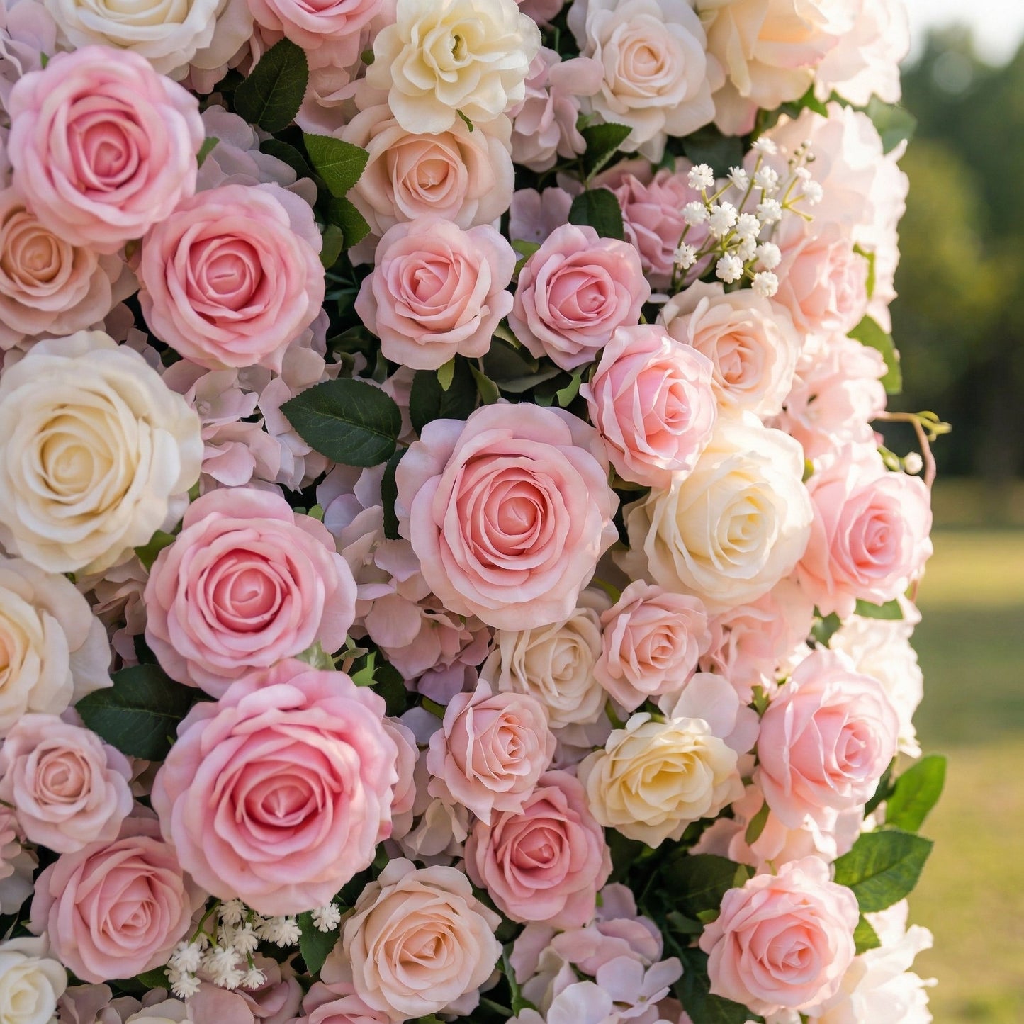 Luxury pink blush flower wall close-up