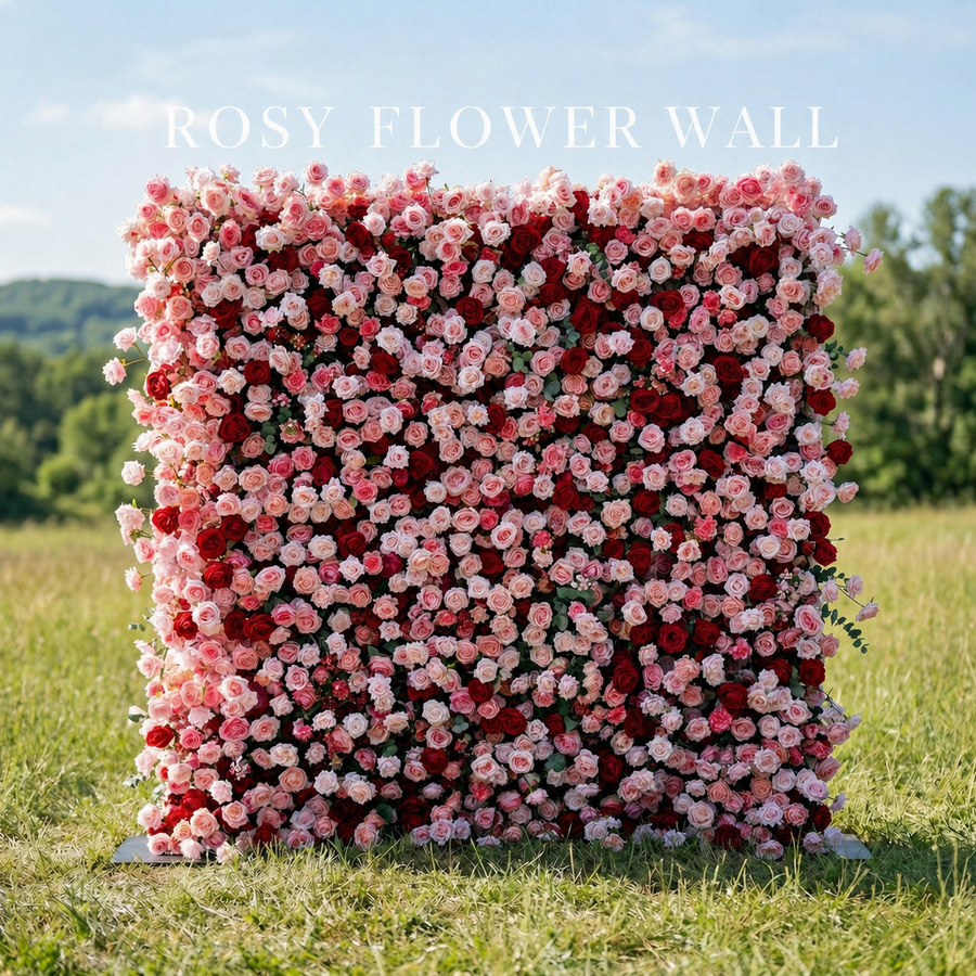 Luxury 4D red and blush rose flower wall by Rosy Flower Wall