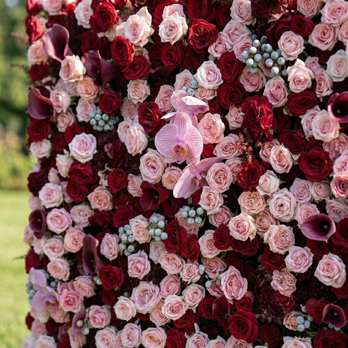 Burgundy red floral backdrop close-up