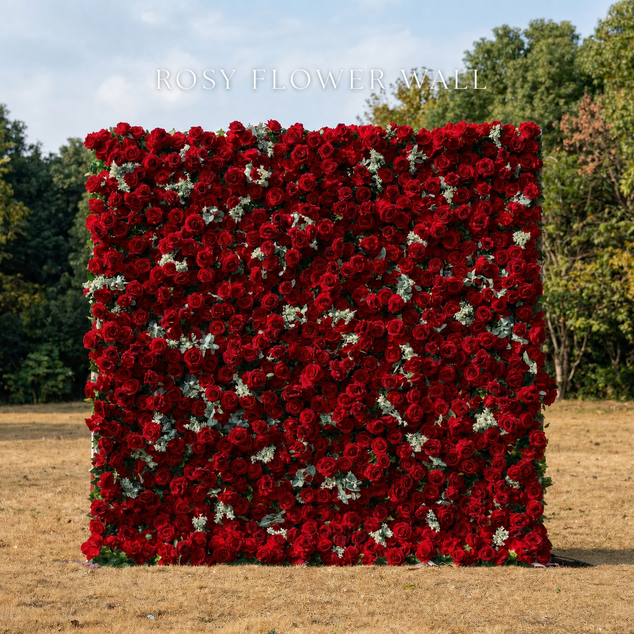 Luxury 4D red rose flower wall with Rosy Flower Wall logo