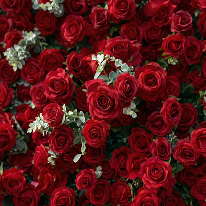 4D red artificial rose flower wall detail