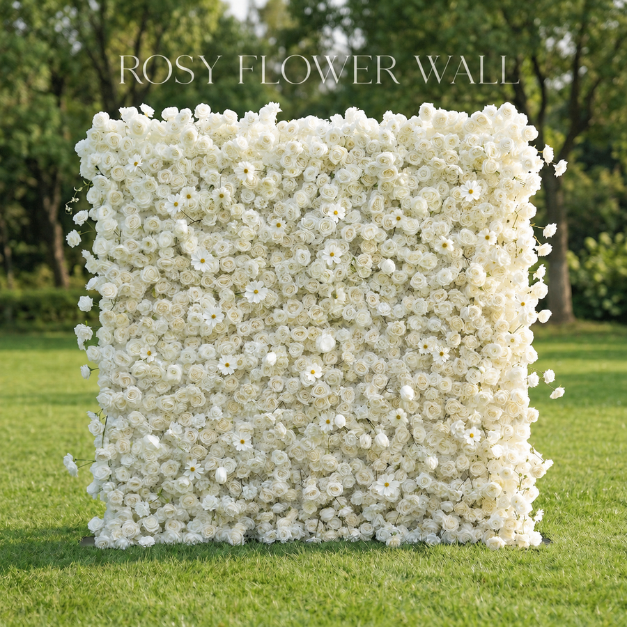 Luxury 4D white rose and cosmos flower wall by Rosy Flower Wall