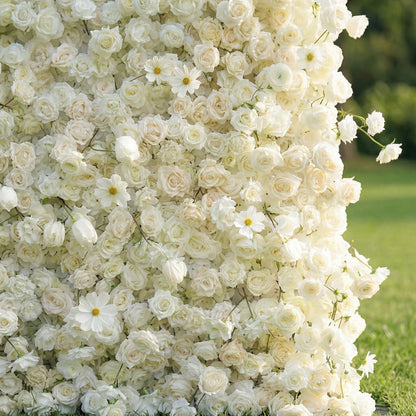 Ivory white 4D flower backdrop close-up