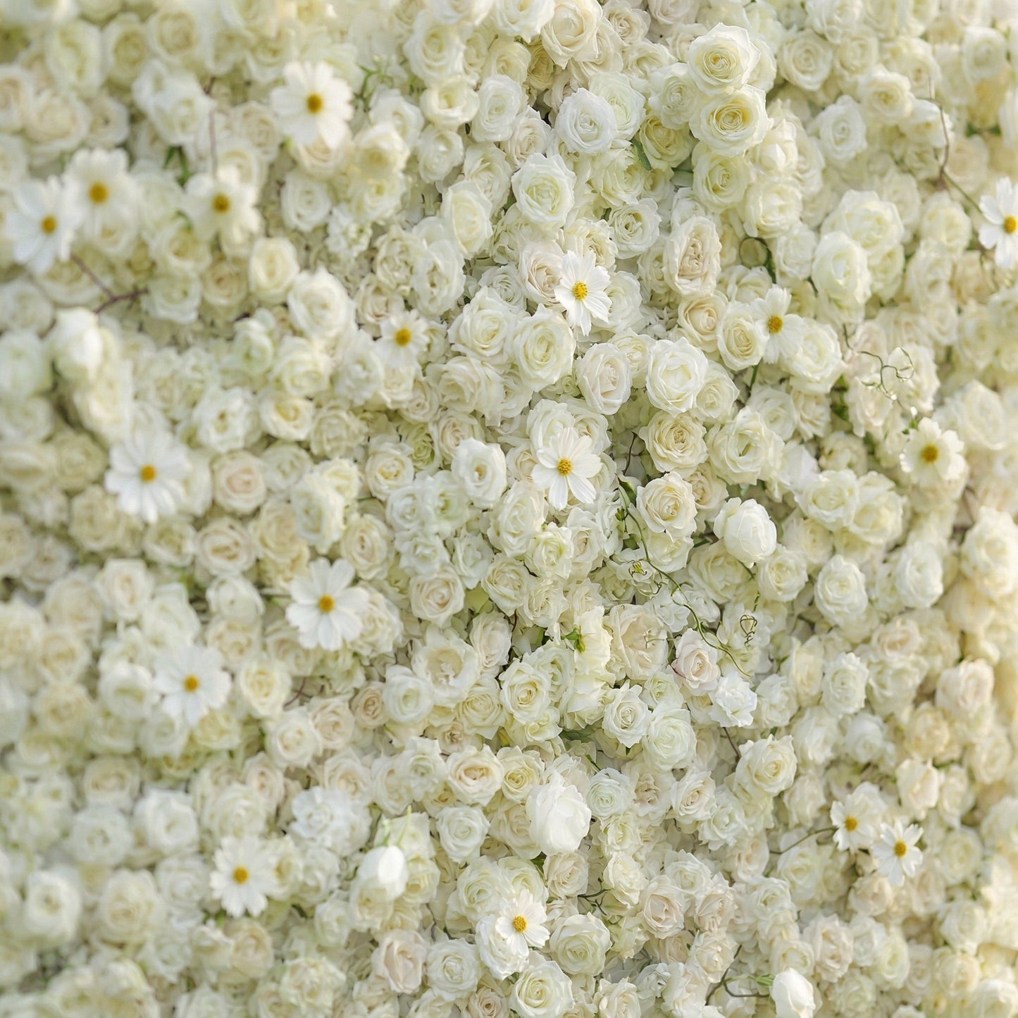 Dimensional white silk floral wall detail